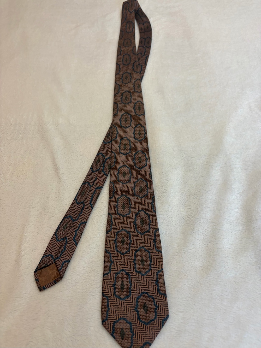 Charles Jourdan Brown and Navy Geometric Silk Tie